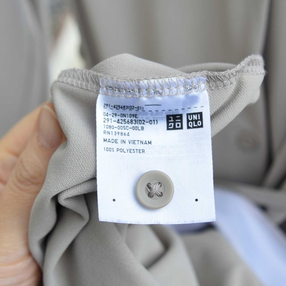 Uniqlo Solid Khaki Dress Long Sleeve - V Neck Shirt Dress - Picture 5 of 5